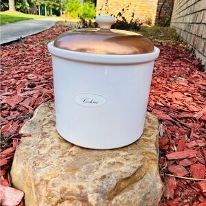 White Ceramic Canister with Copper Lid